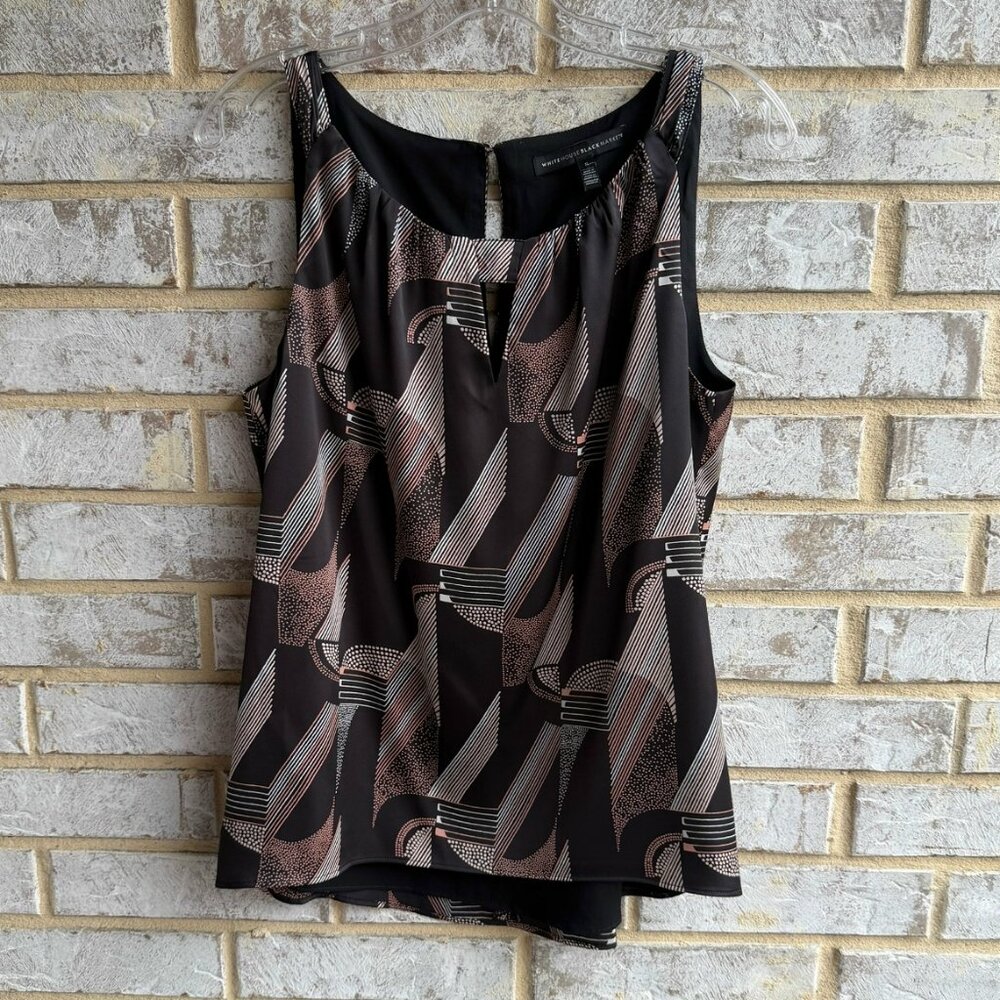 White House Black Market Sleeveless Round Neck Multicolor Geo Blouse Size S.